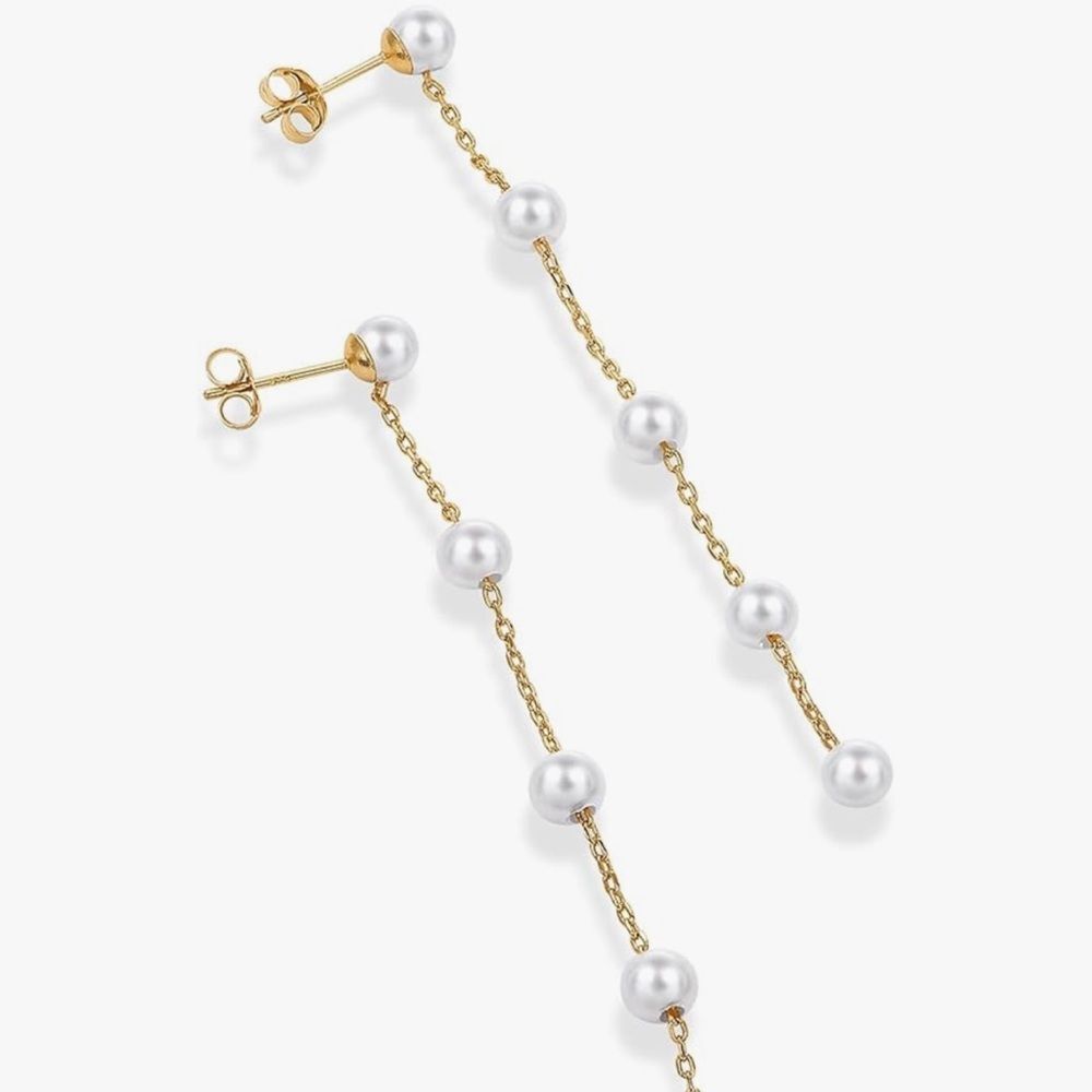 NEW 14K Gold Plated 925 Sterling Silver Posts Pearl Dangle Drop Earrings